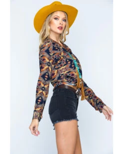 Ryan Michael Women's Aspen Southwestern Silk Print Long Sleeve Pearl Snap Western Shirt -Deals Wild Cowgirl Style Store 2000213031 020 D2