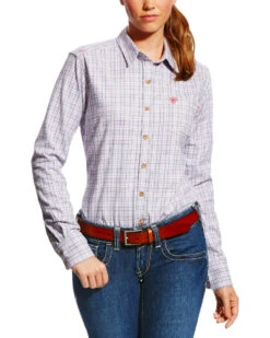 Ariat Women's FR Marion Plaid Print Long Sleeve Button Down Work Shirt -Deals Wild Cowgirl Style Store 2000222974 500 P1