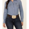 Wrangler Women's Solid Chambray Denim Long Sleeve Snap Western Core Shirt -Deals Wild Cowgirl Style Store 2000223225 400 P3