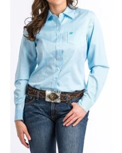 Cinch Women's Light Blue Stripe Long Sleeve Button Down Western Core Shirt -Deals Wild Cowgirl Style Store 2000240117 450 P1