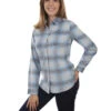 Honey Creek By Scully Women's Blue Corduroy Plaid Long Sleeve Top