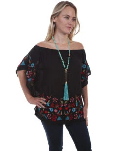Honey Creek By Scully Women's Embroidered Cold Shoulder Blouse