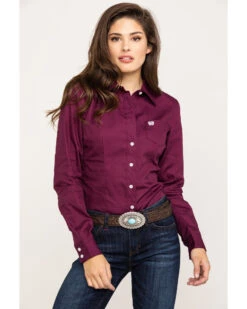 Cinch Women's Burgundy Button-Down Long Sleeve Western Shirt -Deals Wild Cowgirl Style Store 2000283787 640 P1