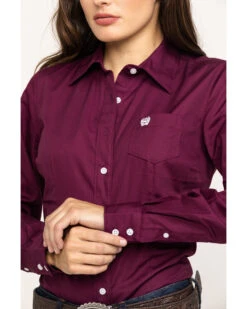 Cinch Women's Burgundy Button-Down Long Sleeve Western Shirt -Deals Wild Cowgirl Style Store 2000283787 640 P4