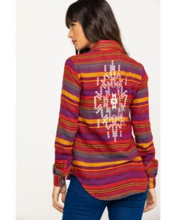 Rock & Roll Denim Women's Rust Serape Stripe Southwestern Embroidered Long Sleeve Western Shirt -Deals Wild Cowgirl Style Store 2000290054 900 P2