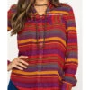 Rock & Roll Denim Women's Rust Serape Stripe Southwestern Embroidered Long Sleeve Western Shirt -Deals Wild Cowgirl Style Store 2000290054 900 P4