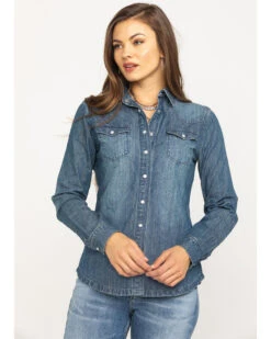 Stetson Women's Floral Embroidered Denim Long Sleeve Pearl Snap Western Shirt -Deals Wild Cowgirl Style Store 2000290554 400 P2