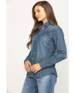 Stetson Women's Floral Embroidered Denim Long Sleeve Pearl Snap Western Shirt -Deals Wild Cowgirl Style Store 2000290554 400 P3