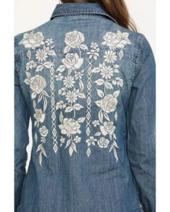 Stetson Women's Floral Embroidered Denim Long Sleeve Pearl Snap Western Shirt -Deals Wild Cowgirl Style Store 2000290554 400 P4