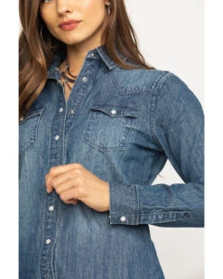 Stetson Women's Floral Embroidered Denim Long Sleeve Pearl Snap Western Shirt -Deals Wild Cowgirl Style Store 2000290554 400 P5