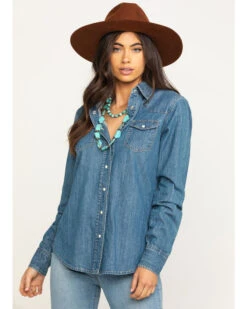 Stetson Women's Denim Desert Embroidered Long Sleeve Snap Western Shirt -Deals Wild Cowgirl Style Store 2000295427 400 P1