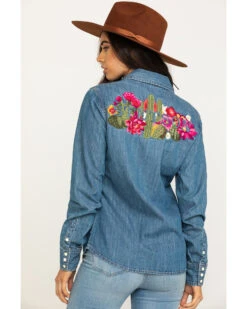 Stetson Women's Denim Desert Embroidered Long Sleeve Snap Western Shirt -Deals Wild Cowgirl Style Store 2000295427 400 P2
