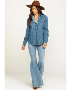Stetson Women's Denim Desert Embroidered Long Sleeve Snap Western Shirt -Deals Wild Cowgirl Style Store 2000295427 400 P6