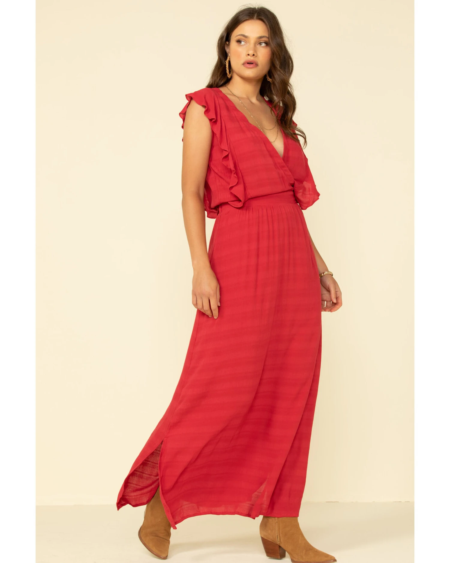 Stetson Women's Red Textured Ruffle Maxi Dress 4 Stetson Women's Red Textured Ruffle Maxi Dress - Image 2