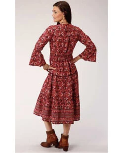ROPER Studio West Women's Red Tiered Floral Prairie Dress