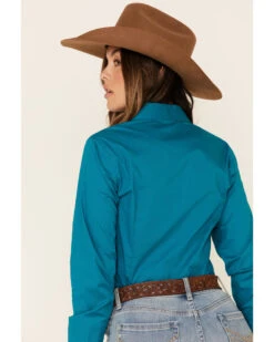 Cinch Women's Teal Solid Button Front Long Sleeve Western Shirt -Deals Wild Cowgirl Style Store 2000330809 442 P5