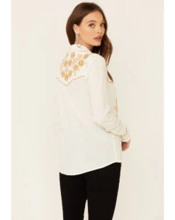 ROPER Stetson Women's Poly Crepe Retro Embroidered Long Sleeve Snap Western Shirt -Deals Wild Cowgirl Style Store 2000332684 100 P4