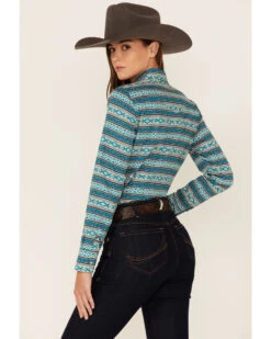 Roper Women's Teal Southwestern Stripe Snap Front Shirt -Deals Wild Cowgirl Style Store 2000352235 442 P3