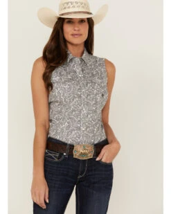 Roper Women's Paisley Print Sleeveless Pearl Snap Western Shirt -Deals Wild Cowgirl Style Store 2000358899 100 P1