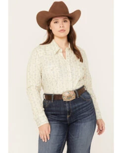Roper Women's Floral Print Long Sleeve Pearl Snap Western Shirt - Plus -Deals Wild Cowgirl Style Store 2000358906 110 P1