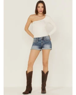 Miss Me Women's Embellished Medium Wash Mid Rise Shorts -Deals Wild Cowgirl Style Store 2000361059 400 P3