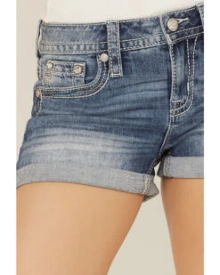 Miss Me Women's Embellished Medium Wash Mid Rise Shorts