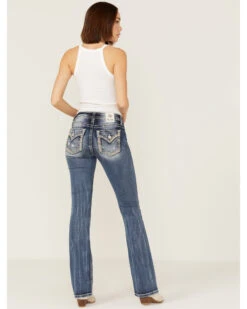 Miss Me Women's Mid Rise Cross Stitch Embroidered Border Pocket Bootcut Jeans -Deals Wild Cowgirl Style Store 2000361067 400 P1