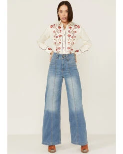 Rockmount Ranchwear Women's Vintage Thistle Floral Embroidery Pearl Snap Western Shirt -Deals Wild Cowgirl Style Store 2000365331 103 P4