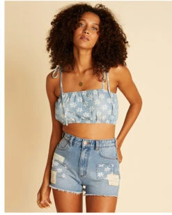 Billabong X Wrangler Women's High Rise Medium Wash Floral Showdown Patchwork Cut-Off Denim Shorts 6 Billabong X Wrangler Women's High Rise Medium Wash Floral Showdown Patchwork Cut-Off Denim Shorts -Deals Wild Cowgirl Style Store 2000368004 400 P1