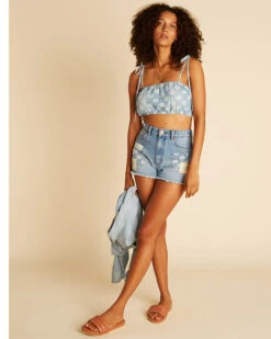 Billabong X Wrangler Women's High Rise Medium Wash Floral Showdown Patchwork Cut-Off Denim Shorts 7 Billabong X Wrangler Women's High Rise Medium Wash Floral Showdown Patchwork Cut-Off Denim Shorts -Deals Wild Cowgirl Style Store 2000368004 400 P2