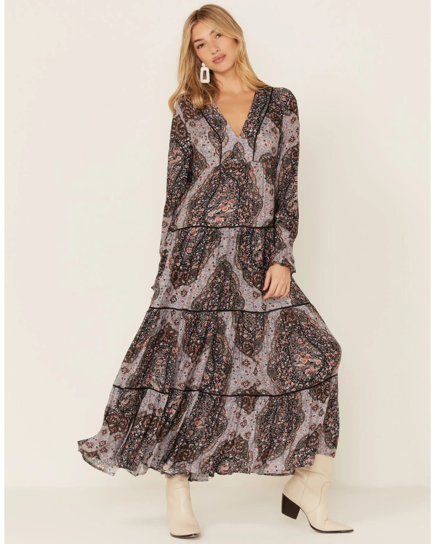 Lovestitch Women's Floral Paisley Tiered Skirt Dress 3 Lovestitch Women's Floral Paisley Tiered Skirt Dress