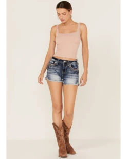 Miss Me Women's Dark Wash Southwestern Arrow Rhinestone Embroidered Denim Shorts -Deals Wild Cowgirl Style Store 2000369031 414 P3