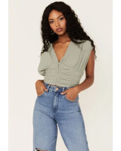 Free People Women's Aria Ruched Corset Crop Top -Deals Wild Cowgirl Style Store 2000378055 341 P1