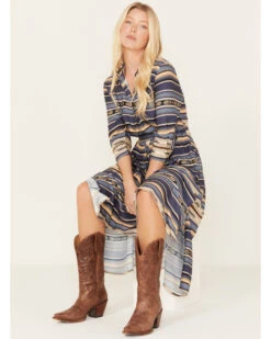 Stetson Women's Serape Stripe Print Long Sleeve Midi Dress -Deals Wild Cowgirl Style Store 2000378246 400 P1