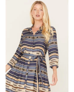 Stetson Women's Serape Stripe Print Long Sleeve Midi Dress