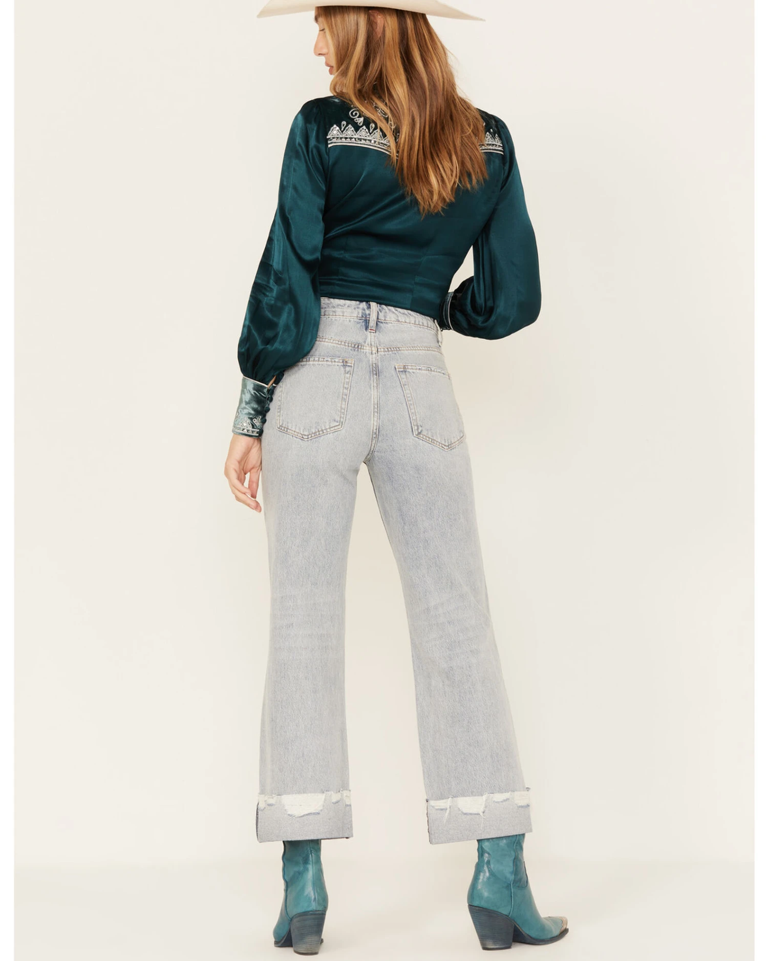 Ceros Women's Light Wash High Rise Distressed Wide Jeans 3 Ceros Women's Light Wash High Rise Distressed Wide Jeans