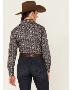 Rough Stock By Panhandle Women's Southwestern Print Long Sleeve Pearl Snap Western Shirt