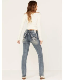 Grace In LA Women's Medium Wash Mid Rise Steerhead Pocket Bootcut Jeans