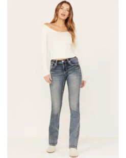 Grace In LA Women's Medium Wash Mid Rise Steerhead Pocket Bootcut Jeans -Deals Wild Cowgirl Style Store 2000381749 400 P3