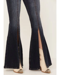 Shyanne Women's Dark Wash Mid Rise Slit Boot Cut Jeans -Deals Wild Cowgirl Style Store 2000383359 415 P2