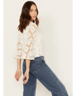 Shyanne Women's Diamond Embroidered Mesh Top -Deals Wild Cowgirl Style Store 2000386167 100 P4