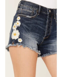 Driftwood Women's Daisy Daydream Dark Wash High Rise Goldie Frayed Shorts -Deals Wild Cowgirl Style Store 2000387010 416 P2