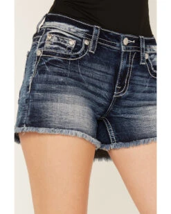 Miss Me Women's Medium Wash Mid Rise Floral Frayed Denim Shorts -Deals Wild Cowgirl Style Store 2000387019 414 P4