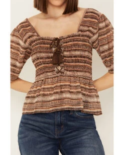 Shyanne Women's Smocked Lace-Up Print Top 8 Shyanne Women's Smocked Lace-Up Print Top -Deals Wild Cowgirl Style Store 2000387036 210 P3