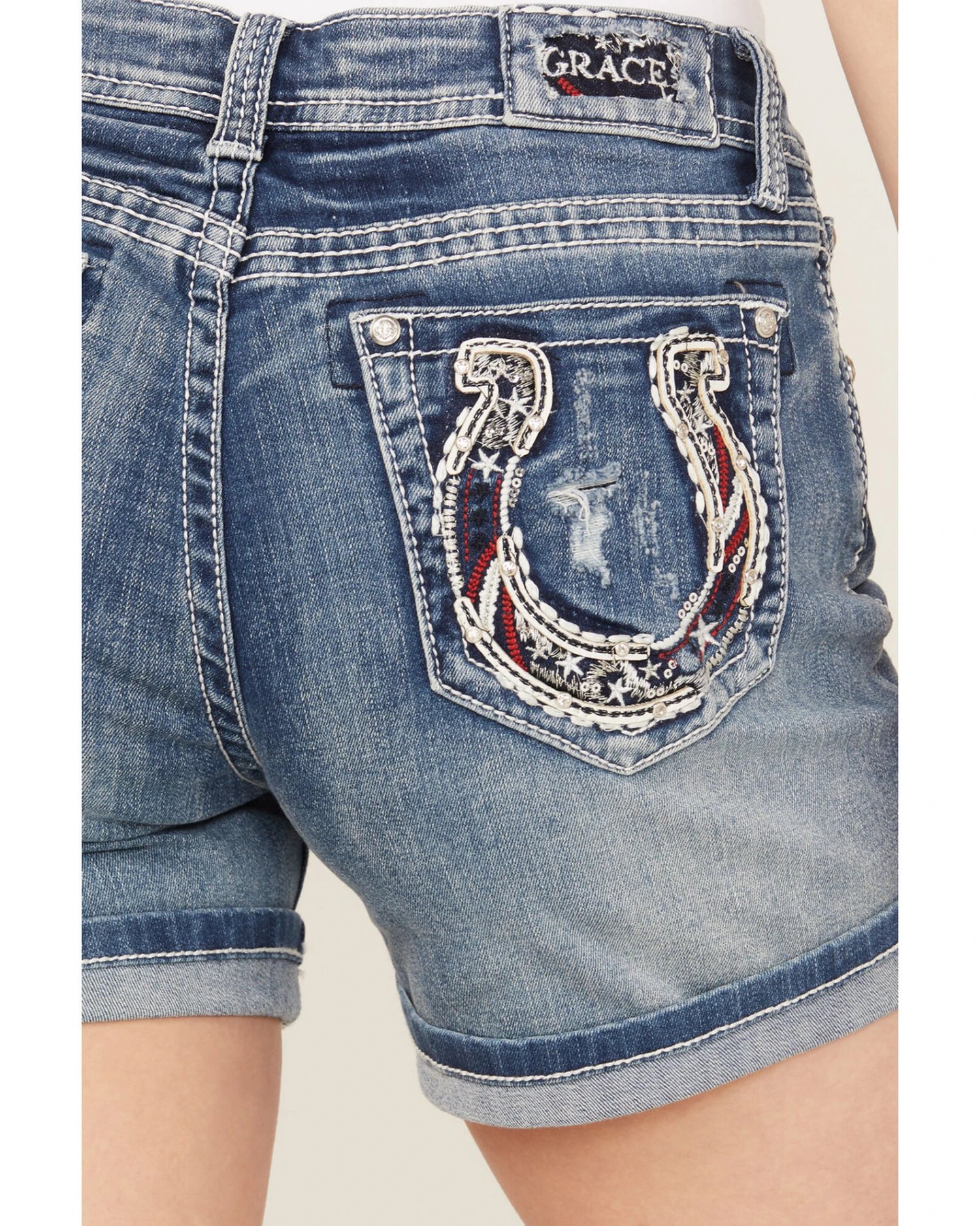 Grace In LA Women's Medium Wash Americana Horseshoe Jeans 3 Grace In LA Women's Medium Wash Americana Horseshoe Jeans