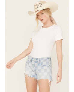 Lucky Brand Women's Light Wash Speedway Checkered Mid Rise Distressed Shorts -Deals Wild Cowgirl Style Store 2000388111 412 P1