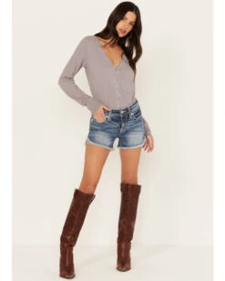 Miss Me Women's Light Wash Mid Rise Americana Star Wing Frayed Hem Shorts -Deals Wild Cowgirl Style Store 2000388619 450 P3