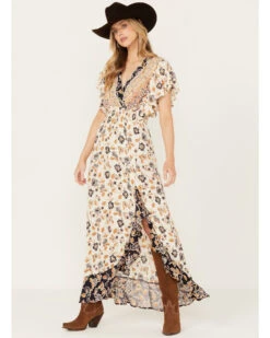 Angie Women's Flutter Sleeve Floral Border Print Dress -Deals Wild Cowgirl Style Store 2000391056 900 P2
