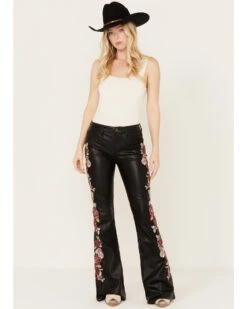 Driftwood Women's High Rise Vegan Leather Fallen Roses Flare Pants 9 Driftwood Women's High Rise Vegan Leather Fallen Roses Flare Pants -Deals Wild Cowgirl Style Store 2000392197 001 P1