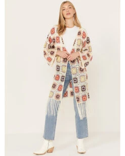 POL Women's Crochet Fringe Long Sleeve Kimono -Deals Wild Cowgirl Style Store 2000393569 900 P1